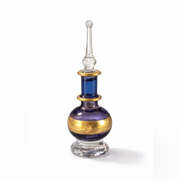 Nile Cart Other - Hand Blown Egyptian Glass Perfume Bottle Blue Purple Gold Mini Genie 3”